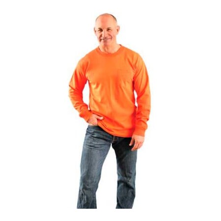 Occunomix Long Sleeve Hi-VisT-Shirt, Cotton, Orange, 2XL LUX-300LP-072X